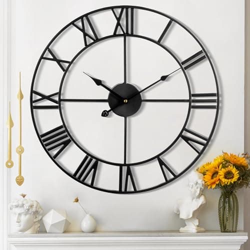 Mee 2ou Large Wall Clock - 40cm/ 16 Inches Silent Non-Ticking Metal Wall Clock, Black, Vintage Modern Style, Battery Operated, Ideal for Living Room, Bedroom, Office, Farmhouse Decor