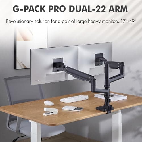 G-PACK PRO Dual Monitor Arm for 17-49 Inch Ultrawide Screens – Heavy Duty Monitor Arm Desk Mount – VESA Mount with Clamp and Grommet Base – Holds Up to 44 lbs. Each 8