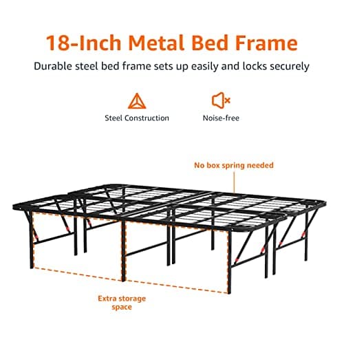 Amazon Basics Bed Frame with Storage, Foldable Metal Platform, Sturdy Steel, No Box Spring Needed, 18 inches High, Tool-Free Setup, Full Size, Black 5