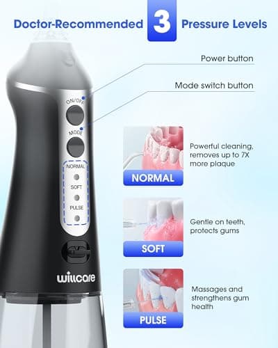 Water Dental Flosser, Portable Oral Irrigator with 300ML Water Tank, IPX7 Waterproof, Rechargeable, 4 Modes for Deep Teeth Cleaning, Travel-Friendly (Black) 5