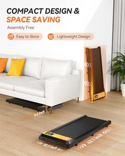 VITALTRACK Walking Pad Treadmill with Incline, 2.5 HP Portable Under Desk Treadmill Small, Compact Treadmills for Home and Office, Walking Jogging Running Machine with Remote Control and LED Display 8