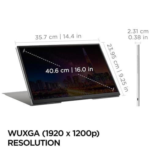 ViewSonic VG1656N 16 Inch 1200p IPS Wireless Portable Monitor with 2 Way Powered 60W USB C, Built-in 4000 mAh Battery and Stand with Smart Cover 7