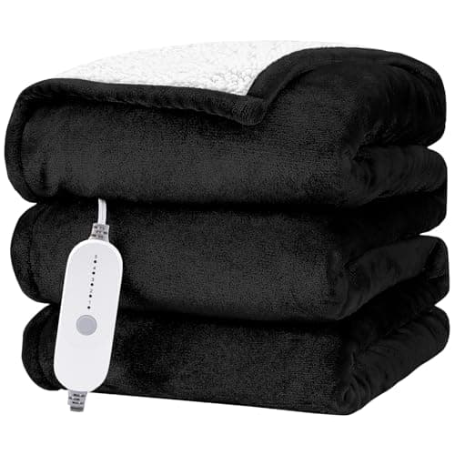 HYLEORY Heated Electric Blanket Twin 62"x84" Soft Fleece & Flannel with 5 Heating Levels & 10 Hours Timer Auto Shutt Off, ETL Certified, Washable,Heated Blanket for Body-Black