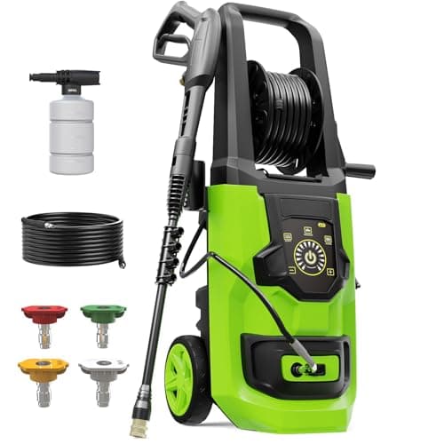 DGIVOVO Pressure Washer, Power Washer Adjustable Touch Screen with 35FT Power Cord, 20FT Hose, 4 Nozzles for Driveways Furniture or Cars, Olive