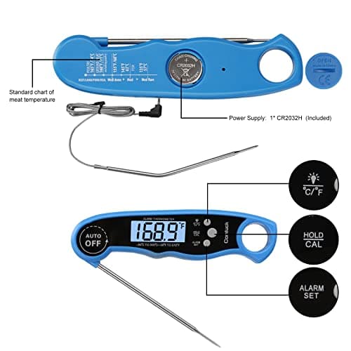Digital Meat Thermometer for Cooking - Comluck CA002 Instant Read Meat Thermometer for Grilling and Smoking 2-in-1 Dual Probe Oven Safe Food Thermometer with Alarm for Grill BBQ Steak Turkey 6