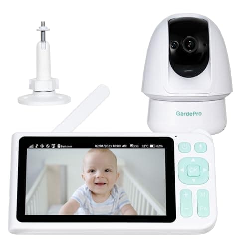 GardePro Video Baby Monitor with 3000ft Long Range, 5” Display, 1080p FHD Camera, 2-Way Audio, No WiFi, Super Clear Night Vision, 5000mAh Battery, Pan Tilt Zoom, Lullabies, White