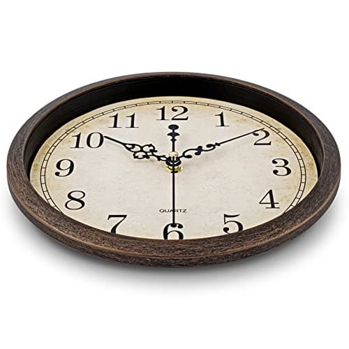 Bernhard Products Vintage Brown Wall Clock Silent Non Ticking 10 Inch Quality Quartz Battery Operated Round Decorative Easy to Read for Home Kitchen Living/Dining Room Bedroom Office Classroom School 5