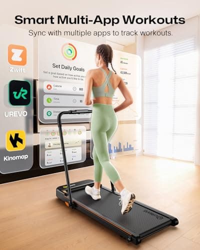 UREVO Strol 2E Smart 2-in-1 Folding Treadmill, Compact Walking Pad with Safety Handle, Plug and Play, Dual LED Display, Workout APP, Walking or Running for Home Office, Remote Included, Tangerine 6