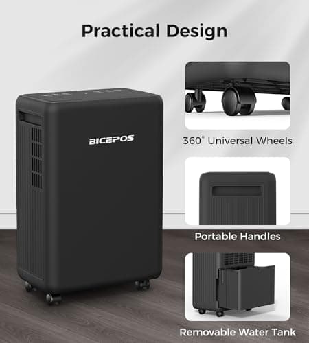 Bicepos 2000 Sq.Ft Dehumidifier for Basement, 30 Pints Dehumidifiers for Home with Drain Hose, 0.52 Gal Water Tank, Intelligent Humidity Control, Auto Shut Off, For Large Rooms and Home 6
