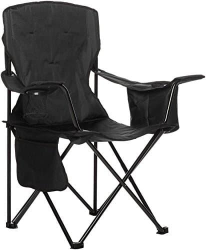 Amazon Basics Portable Camping Chair with 4-Can Cooler, Side Pocket, Cup Holder, and Carry Bag, Collapsible, Large, Padded, Black