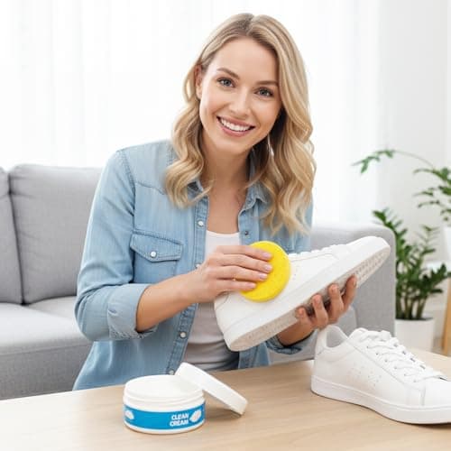 asfanst White Shoe Cleaner Cream, Multipurpose No-Wash Cleaning Paste with Sponge for Leather Sneakers and Soles, Removes Dirt and Stains (1) 8