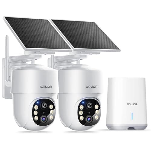 SOLIOM- 5MP Security Cameras Wireless Outdoor, No Subscription & Solar Powered,2-Cam Pack Home Security Camera with 360° Auto Human Motion Tracking, 3K Color Night Vision,5G & 2.4G Router Compatible
