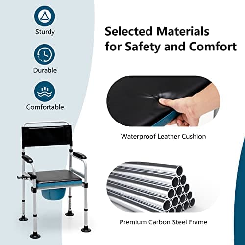 Goplus 4-in-1 Folding Bedside Commode, 440lbs Commode Chair for Toilet with Arms, Padded Seat, Height Adjustable Bedside Toilet, Shower Chair, Adult Potty Chair for Seniors Elderly Disabled Bariatric 7