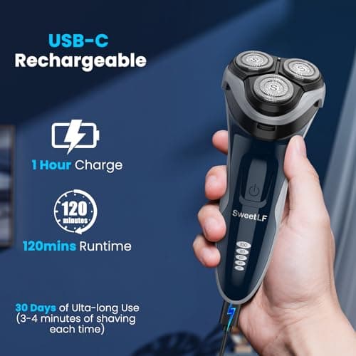 SweetLF Electric Razor for Men with Pop-Up Trimmer, IPX7 Waterproof Electric Shaver, Rechargeable Shavers for Men, Type-C, 120Mins Runtime, Plug & Play, Ideal for Christmas Presents 6