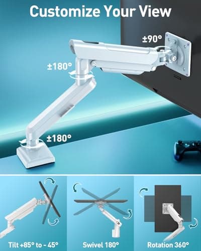 Single Monitor Desk Mount, 13-32 inch Adjustable Full Motion Monitor Arm, Computer Monitor Stand Holder with Clamp and Grommet Base, Fits 4.4 to 22lbs Screens, VESA Mount Bracket, White, Freelift Pro 5