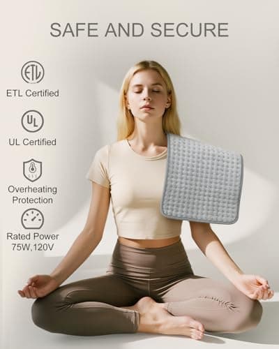 Electric Heating Pad for Period Cramps & Back Pain Relief, Birthday & Mothers Day Gifts for Mom Dad Women Men, Portable Heat Pad for Neck and Shoulders, 10 Heat Settings, ETL Certified, 12"x24", Gray 7