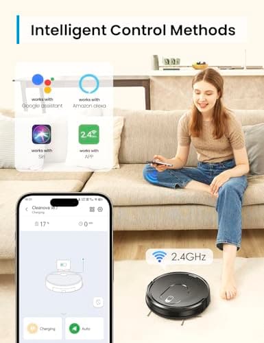 PSUK W7 Robot Vacuum and Mop Combo, 2 in 1 Mopping Robotic Vacuum Cleaner with Watertank and Dustbin, Self-Charging, Slim, Max 120mins Runtime for Hard Floor, Carpet Cleaning 5
