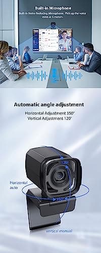 TaKicola Webcam for PC, AI Auto Tracking, Remote Control, in-line Dual Noise Canceling Microphones, Full HD 1080P Video Calls, 73° Angle View, Privacy Shutter, USB Plug and Play, Low Light Correction 5