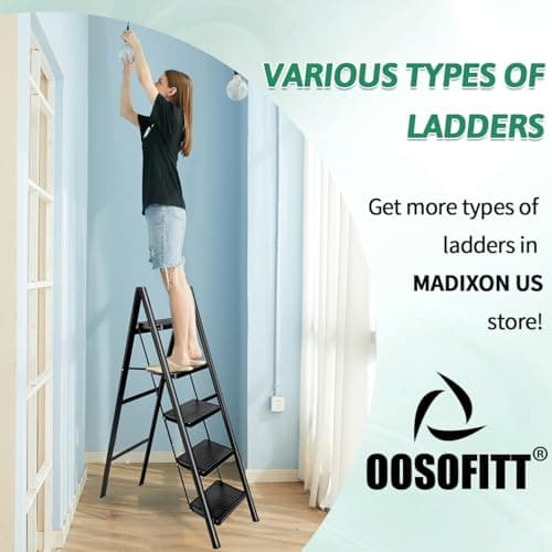 OOSOFITT 5-Step Folding Ladder, Heavy Duty Ladders for Home & Kitchen, Folding Ladder Easy to Store, Tall Ladder for Adults, Anti-Slip & Space-Saving Step Ladder, 330 Lbs Capacity 7