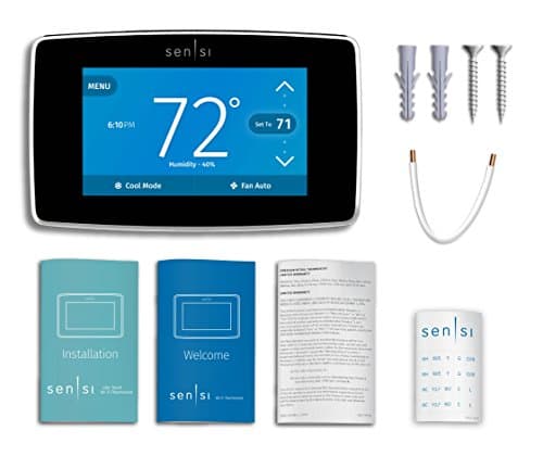 Emerson Sensi Touch Wi-Fi Smart Thermostat with Touchscreen Color Display, Works with Alexa, Energy Star Certified, C-wire Required, ST75 Black 5.625" x 3.4" x 1.17" 9