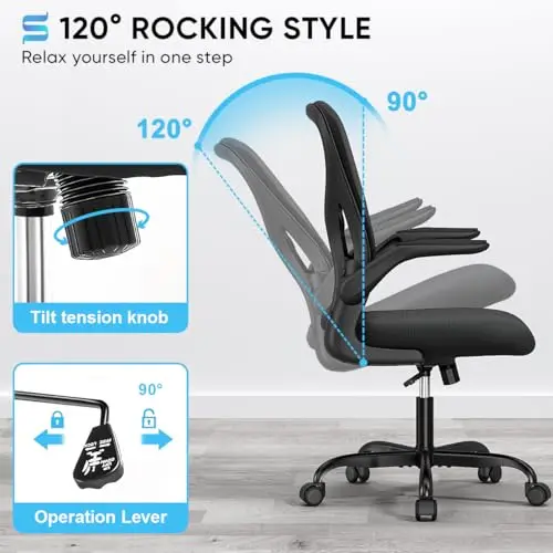 Sytas Ergonomic Desk Chair with Padded Flip up Arms and Supportive Lumbar Support, Breathable Mesh Home Office Chair with Comfortable Cushion for Home or Office(Black) 6