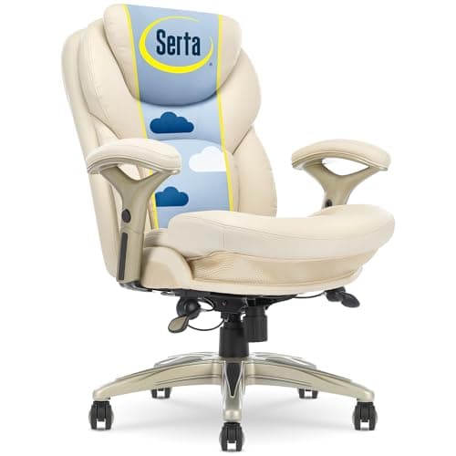 Serta Claremont Ergonomic Executive Office Chair with Back in Motion Technology, Adjustable Mid Back Desk Chair with Lumbar Support, Bonded Leather, Ivory White
