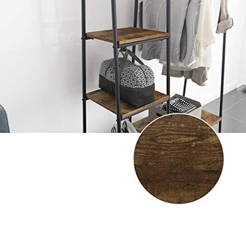 DlandHome Free-Standing Garment Clothing Racks, Home Metal Clothing Rack with 4-Tier Storage Shelves and Hanging Rod Closet Storage Organizer Clothing Rack for Bedroom Living Room Entryway,Retro 7