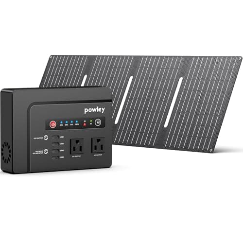 Powkey Solar Powered Generator,200W Portable Solar Generator Power Station with Solar Panels 40W,146Wh Generator Power Bank with 2 AC Outlet 110V Pure Sine Wave for Outdoor Camping Emergency Home