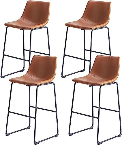 Sweetcrispy Counter Height Bar Stools Set of 4, Modern Counter Stool Faux Leather Barstools with Back, 26 inch Seat Height Island Stools Countertop Comfortable Brown Bar Chairs with Metal Legs