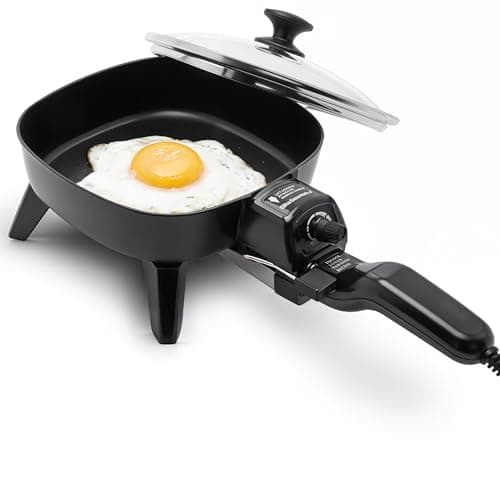 Elite Gourmet EFS-400# Personal Stir Fry Griddle Pan, Rapid Heat Up, 600 Watts Non-stick Electric Skillet with Tempered Glass Lid, Black