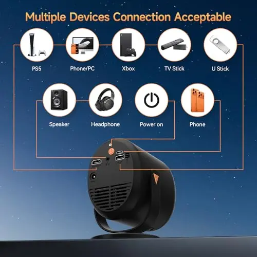 Mini Projector with WiFi and Bluetooth, Portable Projector Native 1080P Support 4k with 180° Adjustable Stand, Max 180" Display Proyector Built-in Speakers 8