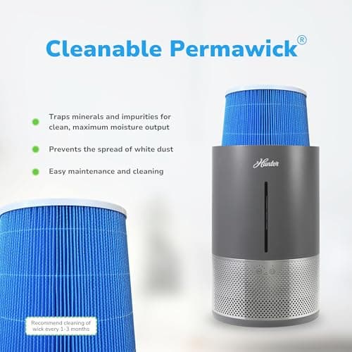 HHE150 Hunter Aspire 4.8L Evaporative Humidifier with PermaWick Filter (4.8L) - Remove Contaminants & White Dust for Clean Mist & Air – Medium Humidifier for Home, Bedroom, or Dorm - Graphite 6