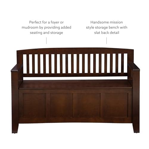 Linon Home Dcor Linon Home Decor Cynthia Storage Bench, 50"w x 17.25"d x 32"h, Walnut 22