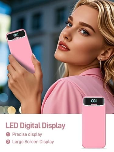 Portable Charger, 20000mAh 22.5W Fast Charging Power Bank with Built-in Cables & Wall Plug, Travel Essential External Battery Pack with LED Display, USB C Battery Phone Charger for iPhone Samsung Pink 7