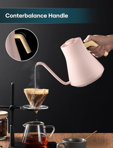 INTASTING Electric Kettles, Gooseneck Electric Kettle, ±1℉ Temperature Control, Stainless Steel Inner, Quick Heating, for Pour Over Coffee, Brew Tea, Boil Hot Water, 0.9L Pink 5