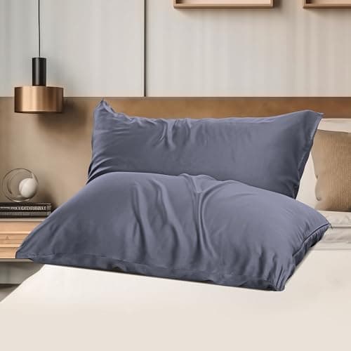 2 Pack Cooling Pillowcases for Hot Sleepers & Night Sweats, 400 TC Bamboo Viscose Pillow Protectors, Zippered Pillow Cases Queen Size, Breathable Silky Soft Pillow Covers, Dark Grey, 20x30 6