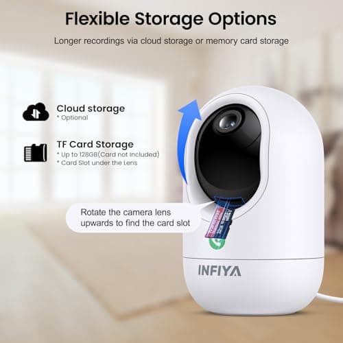 INFIYA 360 Cameras for Home Security-Indoor Camera Monitoring Baby/Nanny with 2K High Resolution & One-Tap Call, 24-7 Local Storage, Compatible with Alexa/Google Home, K7 4Pack (2.4GHz Wi-Fi Only) 8