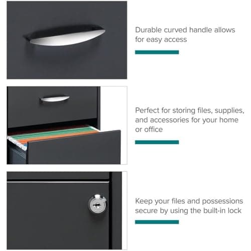 Scranton & Co 3-Drawer Metal Filing Cabinet, 27.32" H x 14.25" W x 18.00" D, Charcoal Finish, Lockable Lateral File Cabinet for Home or Office Organization, Letter Size Hanging File Storage 8