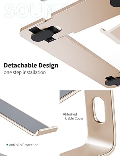 SOUNDANCE Laptop Stand, Aluminum Computer Riser, Ergonomic Laptops Elevator for Desk, Metal Holder Compatible with 10 to 15.6 Inches Notebook Computer, Champagne Gold 5