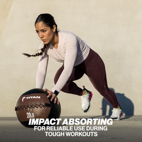 Titan Fitness 14 LB Soft Leather Medicine Wall Ball, Purple Color-Coded Weighted Wall Ball, Full Body Dynamic Exercise Med Ball, Core Fitness, Strength Training, Exercise Conditioning 6