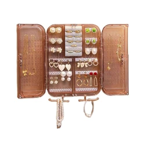 Wall Mounted Jewelry Organizer Cabinet- No Punching Foldable 4- Compartment Jewelry Hanging Organizer for Necklaces, Rings, Bracelets | Jewelry Earring Holder Storage Box for Women & Girls (Rose Gold)