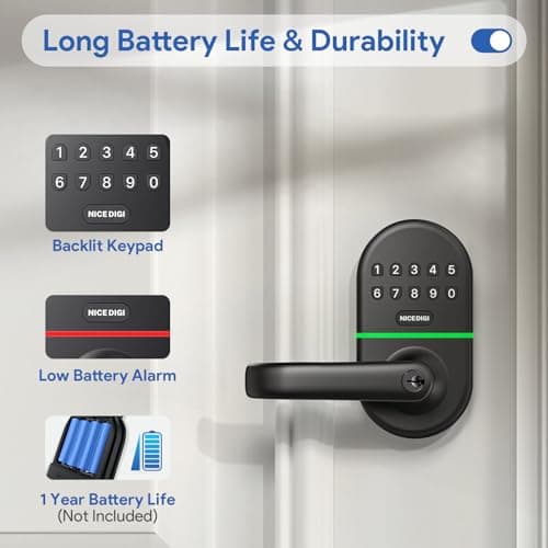 Keypad Door Lock with Handle: Keyless Entry Smart Lock for Front Door, NICE DIGI Electronic Digital Door Lock, Easy Installation 5