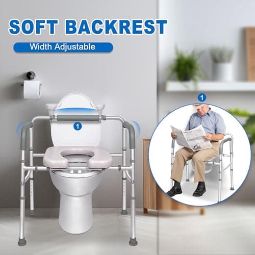 Aupokinry 3 in 1 Commode Chair for Toilet with Arms, 500 lbs Bedside Commode Chair for Toilet with Bucket 4.4Qt, Width Adjustable Bedside Commode for Seniors, 21”-25“ Extra Large Width 6