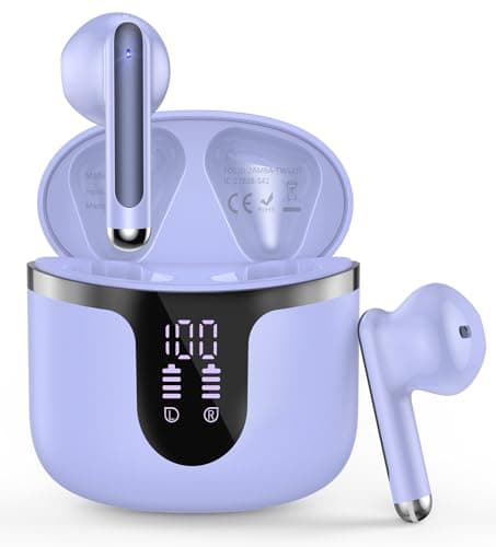 BHNYBWUL Wireless Earbuds Bluetooth 5.3 Headphones 2025 New 40Hrs Playtime Bluetooth Earbuds Hi-Fi Stereo 4 ENC Mics, Wireless Headphones IPX7 Waterproof Ear Buds LED Display USB-C, Purple