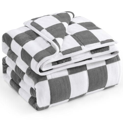 Wemore Flannel Fleece Weighted Blanket for Adult Queen Size 15 lbs, Dual Sided Luxurious Checkerboard Grid Heavy Blankets, Ultra Soft Throw Blanket, Plaid Grey, 60 x 80 inches