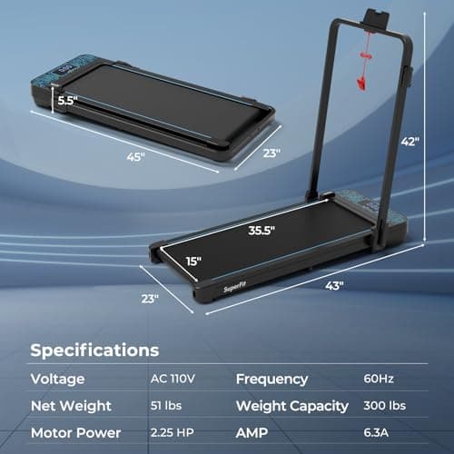 Goplus 2 in 1 Folding Treadmill, 300 LBS Capacity Walking Pad with Handle Bar, Under Desk Treadmill with Remote & APP Control and LED Display, Foldable Portable Treadmills for Home Small, Office 9