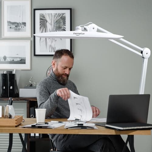 bemelux LED Nail Desk Lamp with Clamp, 117PCS LEDs, 2200 Lumens 20 Inch Metal Swivel Arm Dimming Task Lamp for Reading,Desktop Office,Workbench,Architect,Sewing,Study,Home Craft and Nail(White) 5