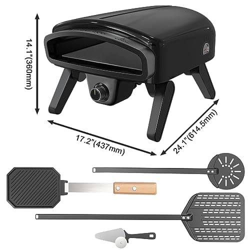 Maharlika Gas Pizza Oven Outdoor 14" with Built-In Thermometer, Portable Propane Pizza Oven Stainless Steel with Stone, Griddle, Pizza Peel, Turner, Cutter, Carry Bag for Outdoor Kitchen 7