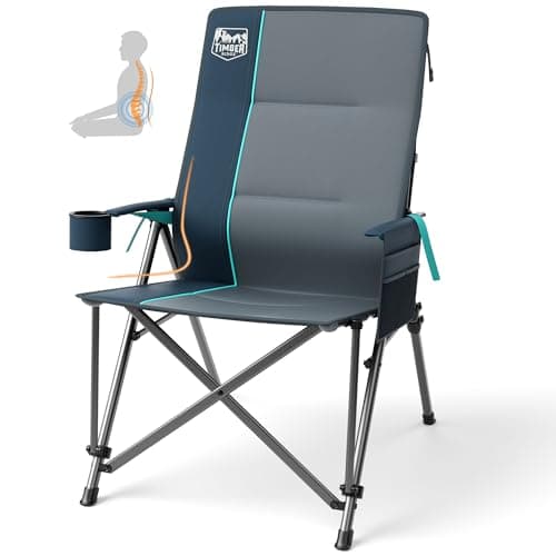 TIMBER RIDGE Oversized Camping Chair with Lumbar Support, Portable Folding Chair Heavy Duty for Adults Supports 450 LBS for Outdoor Camping Lawn, with High Back, Cup Holder, Side Pocket, Blue