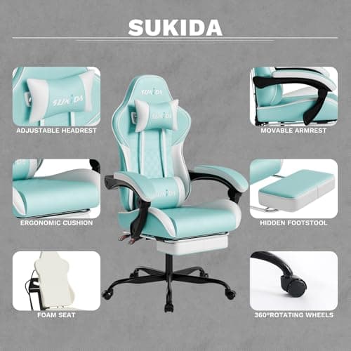 Ergonomic Video Gamer Chairs Gaming Computer Chair Gamer Chairs for Adults Massage Lumbar Support Swivel Height Adjustable Headrest Backrest 5